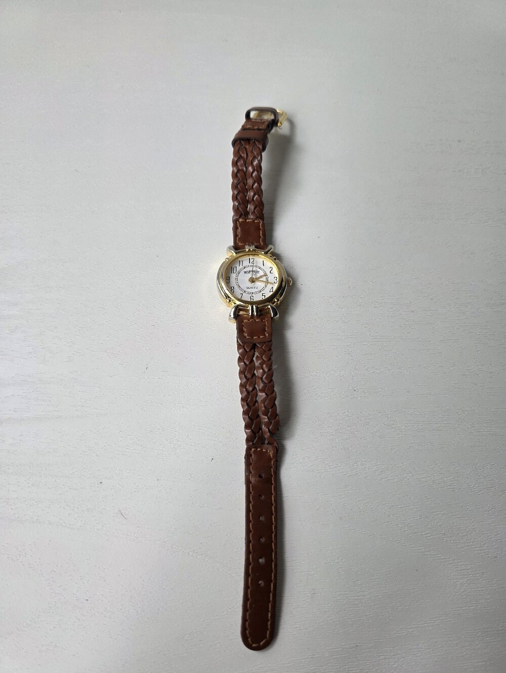 Wrangler Quartz Brown Braided Leather Watch Gold Colored Face Westernn